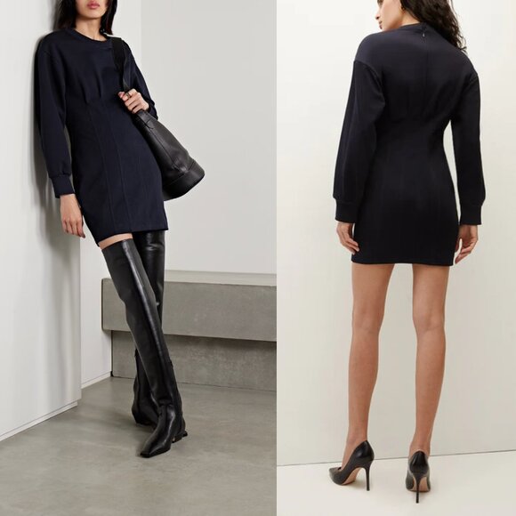NWT Veronica Beard Dakasha Sweatshirt Mini Dress Corset In Navy Blue Size Small - Picture 1 of 10